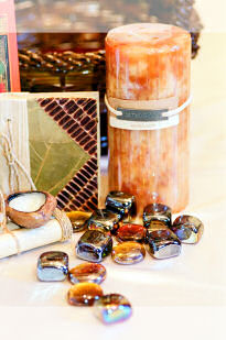 Candle, notebook and glass cubes PAGCandleStones